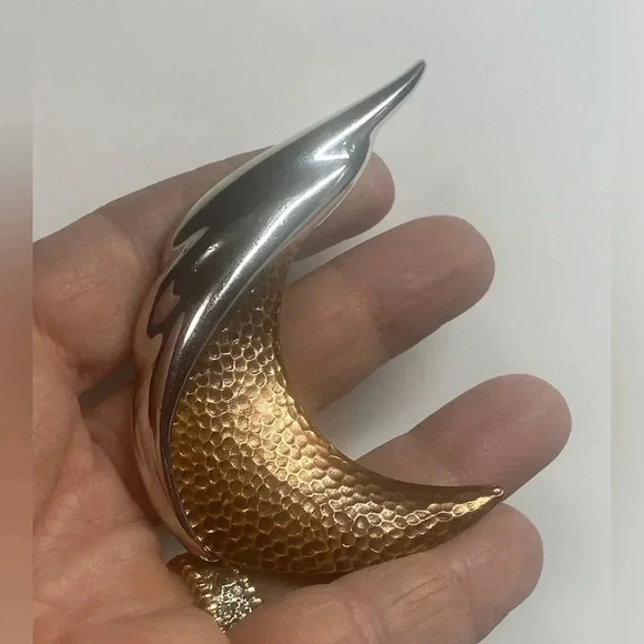 MONET VINTAGE 3" SILVER AND COPPER CONTEMPORARY BROOCH - Picture 5 of 6